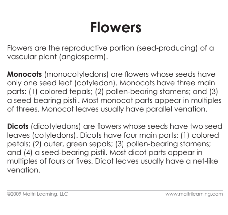 Imperfect Parts of the Monocot Flower Vocabulary - Maitri Learning