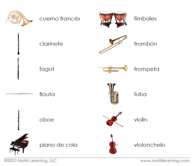 Spanish Orchestral Instruments 3-Part Cards - Maitri Learning