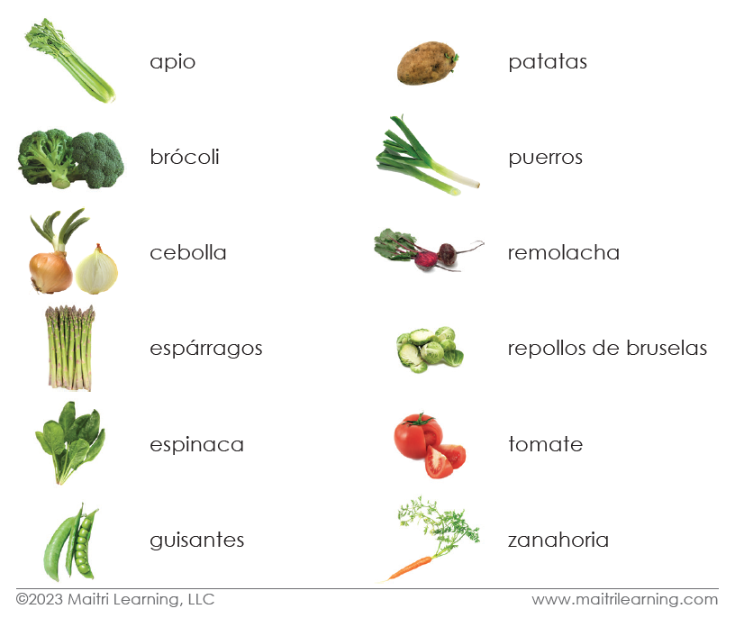 Imperfect Spanish Vegetables 3-Part Reading - Maitri Learning