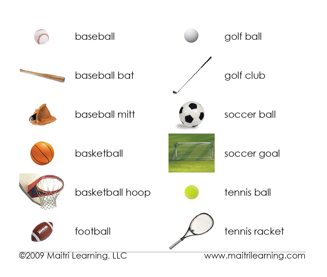 Sports Equipment 3-Part Reading - Maitri Learning
