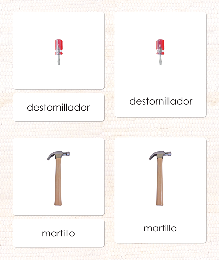 Spanish The Child's Tools 3-Part Cards - Maitri Learning