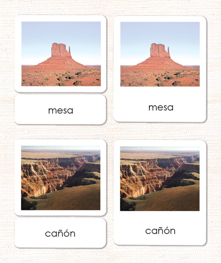 Spanish Land & Water 2 3-Part Cards - Maitri Learning