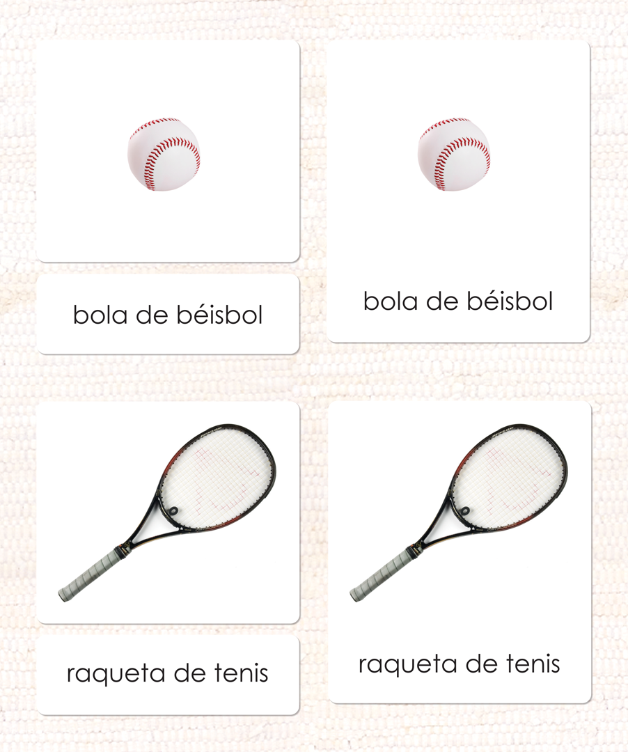 Imperfect Spanish Sports Equipment 3-Part Cards - Maitri Learning