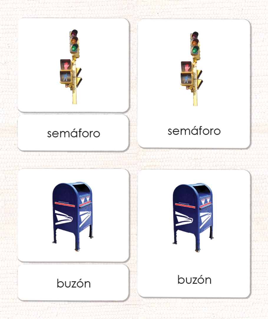Imperfect Spanish Around Town 3-Part Cards - Maitri Learning