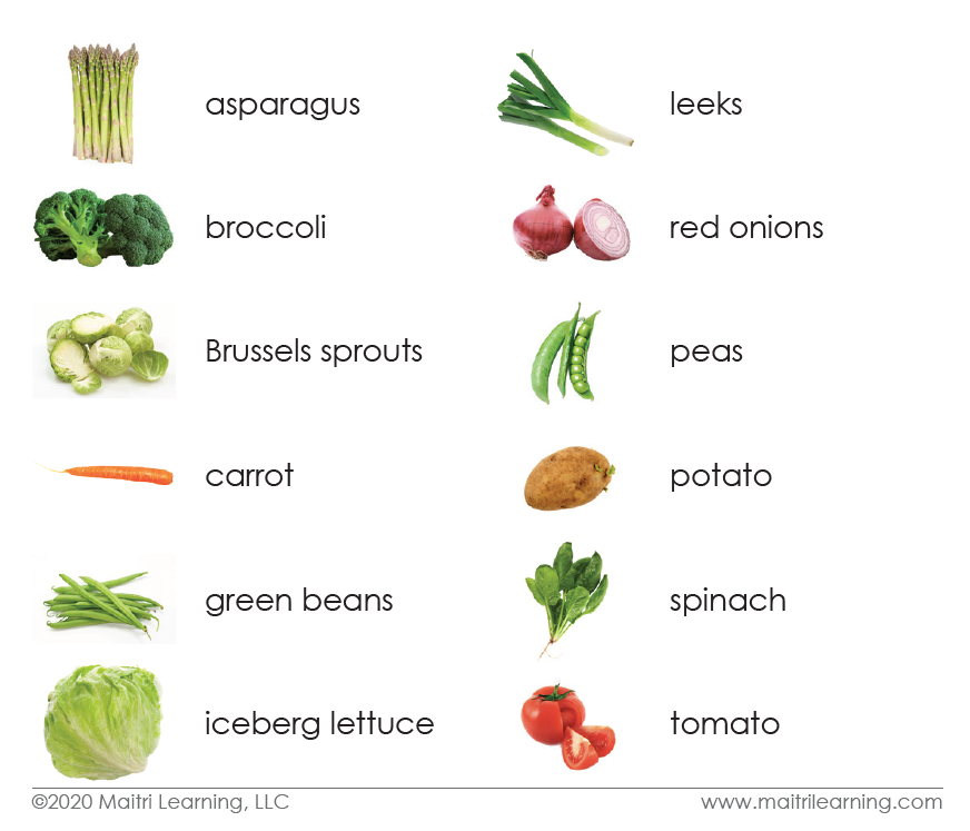 Vegetables Toddler Cards - Maitri Learning