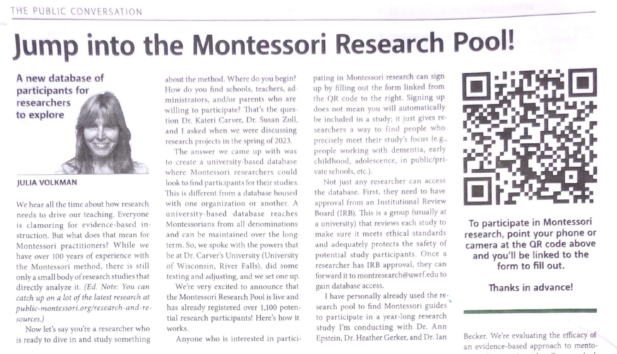 PublicMontessori publishes article by Julia on Montessori Research Pool