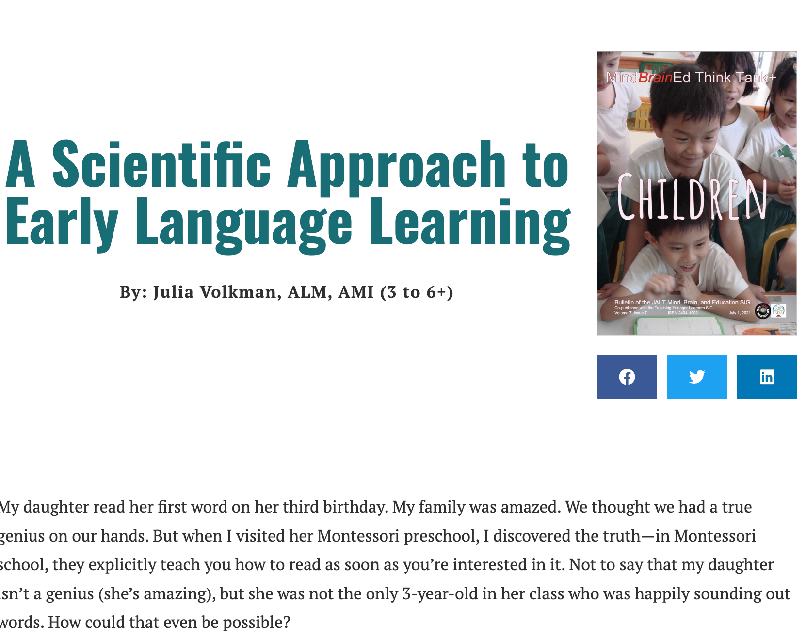 A Scientific Approach to Early Language