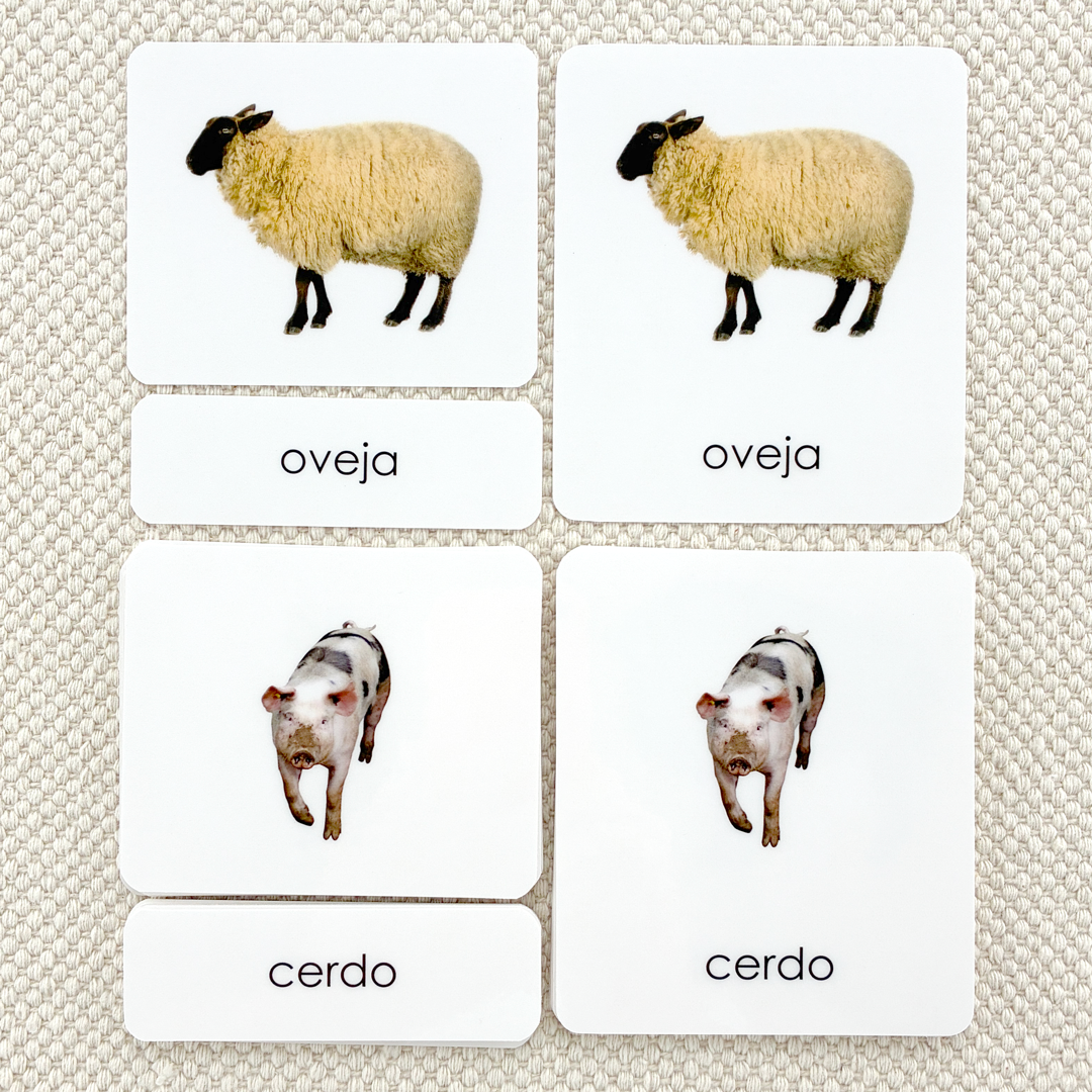 Spanish Farm Animals (Adult) 3-Part Cards