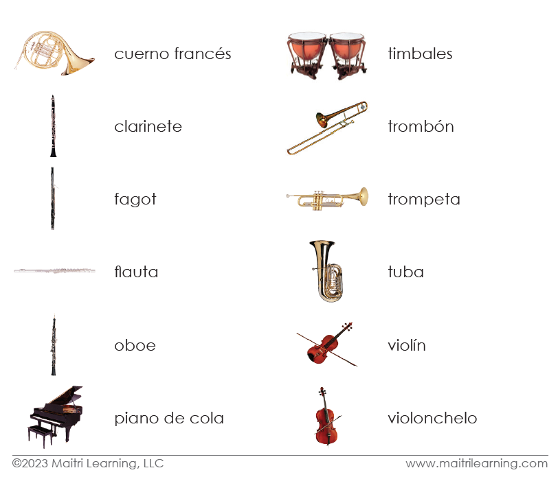 Spanish Orchestral Instruments 3-Part Cards