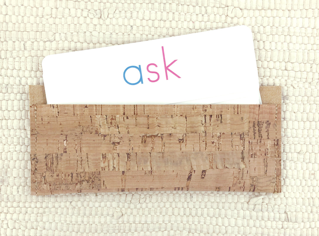 long cork pouch with phonetic word cards