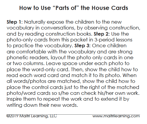 "Parts of" the House Frame 3-Part Reading - Maitri Learning