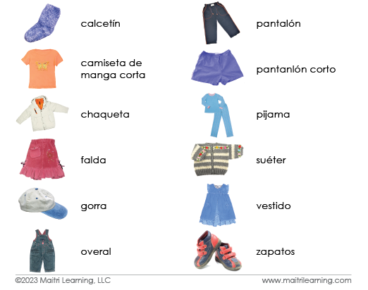 Spanish Clothing 3-Part Cards